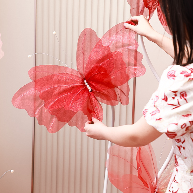 结婚幻彩蝴蝶立体纱花婚礼路引真丝花晨袍背景装饰品批发婚房布置|undefined