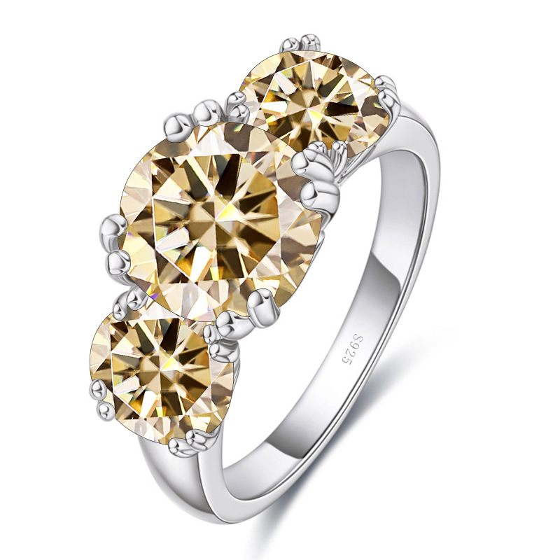 Europa y los Estados Unidos de tres piedras de 5 quilates D color anillo de piedra de mosaico s925 plata galvanizado anillo de oro k ventas calientes