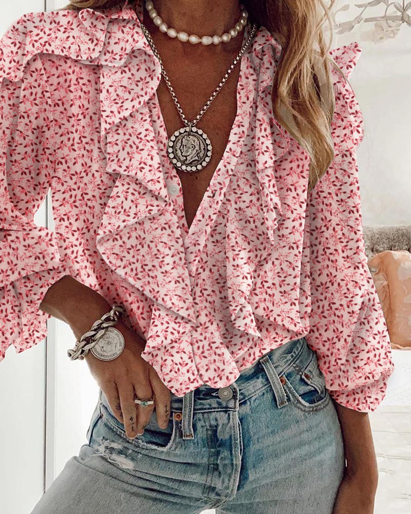 238g Weight Long Sleeve Sleeve Length Regular Sleeve Sleeve Type Chiffon Fabric Type Regular Top Length Blouse Tops Type Daily Occasion V Neck Neckline Loose Fit Type Printing, Butterfly Pattern Summer, Spring, Autumn Season Women's Gender Elegant Style Wholesale Women's Elegant Printing Butterfly Long Sleeve Blouses 15