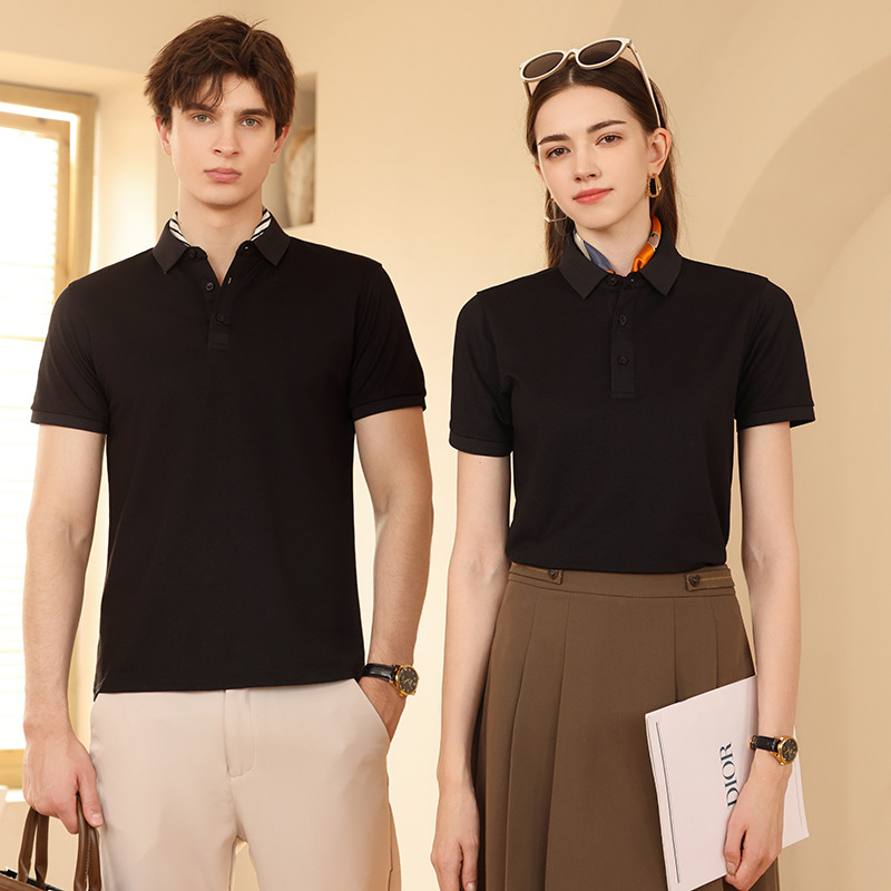 Nuevos productos de verano, seda de hielo pesada, sensación fresca, perlas elásticas, cuello secundario, camisa POLO de solapa de color sólido, camiseta de manga corta