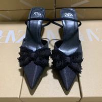 Manufacturer's pointed bow high-heeled sandals, sexy and elegant, slim high heels for commuting