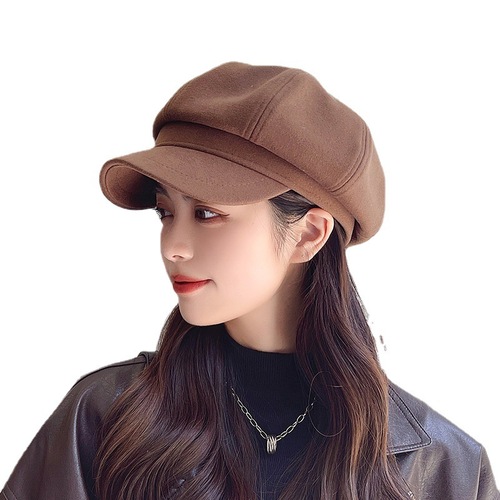  beret autumn and winter Korean version versatile solid color newsboy painter hat trendy Japanese duck tongue octagonal hat