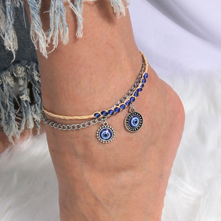 European and American cross-border jewelry eye raffia anklet suit personalized creative design Devil eye ankle jewelry for women
