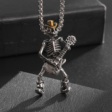 跨境新款时尚个性潮流热销吉他骷髅架吊坠男士项链厂家直销批发