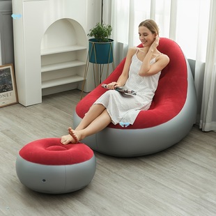 Red Gray Inflatable Sofa Bed with Footrest Portable Footrest