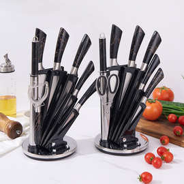 现货外贸刀具套装彩色不锈钢马蹄空心柄8件套刀厨师刀礼品套刀