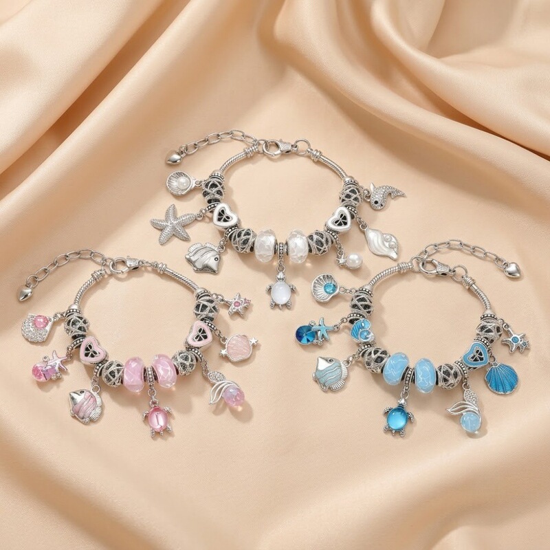 Ocean Vacation Style Turtle Shell Starfish Pendant Bracelet for Women, Popular on Shein and Temu, Ocean-Themed Beaded Bracelet