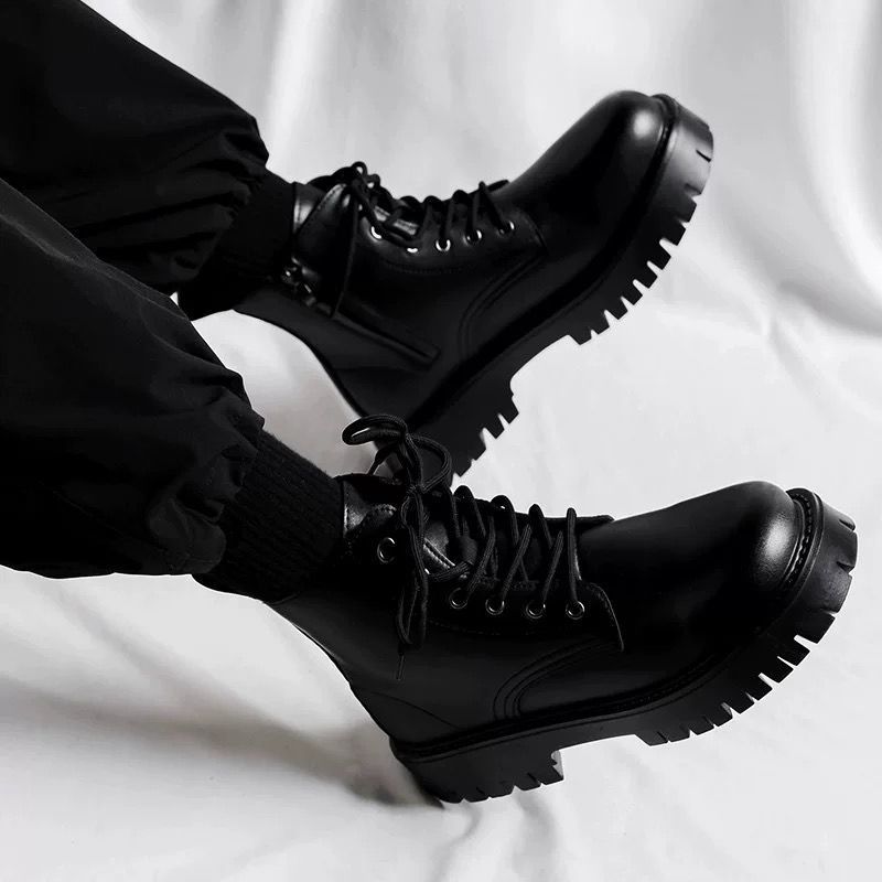 Side Zipper Martin Boots, Autumn Men's High-Top British Style Casual Black Workwear Motorcycle Boots, Height-Increasing High-Top Riding Boots
