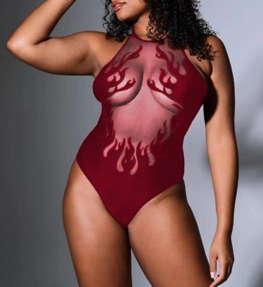140g Weight Sleeveless Sleeve Length Polyester Fabric Type Regular Top Length Women's Sexy Flame One Piece Swimwear