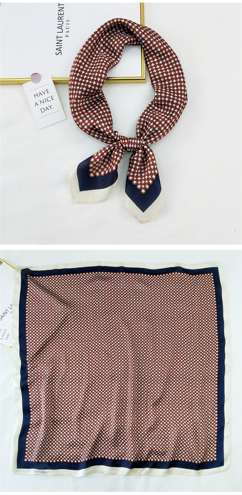 50g Weight Silk Scarf Classification Travel Occasion Silk Material Unisex Gender Printing Design Sweet Style Khaki, Grey, Purple, Red, Green, Blue, Camel, Yellow, Black Color Korean Printing Silk Square Scarf Wholesale 28