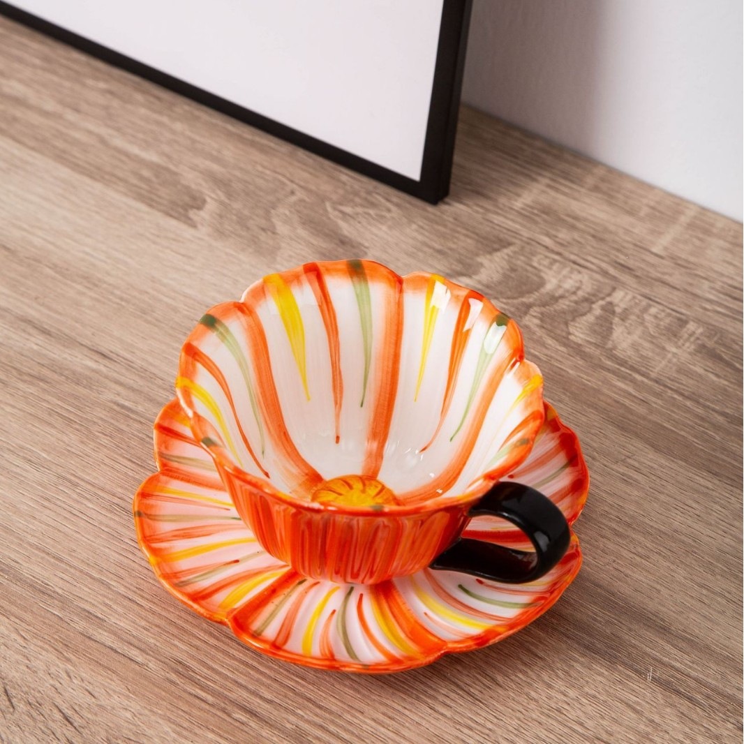 Tazas de café de cerámica transfronteriza, platos, flores pintadas a mano, nuevas tazas de leche de té de la tarde de estilo chino, nuevas redes populares image 17