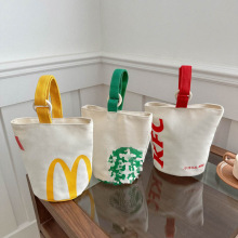 麦当劳印花小帆布包外出手拎水桶包杂物小拎包手提带饭小布包外贸