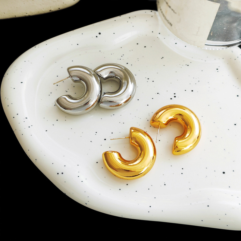 1 Pair Simple Style C Shape Plating Ccb Ear Studs display picture 2