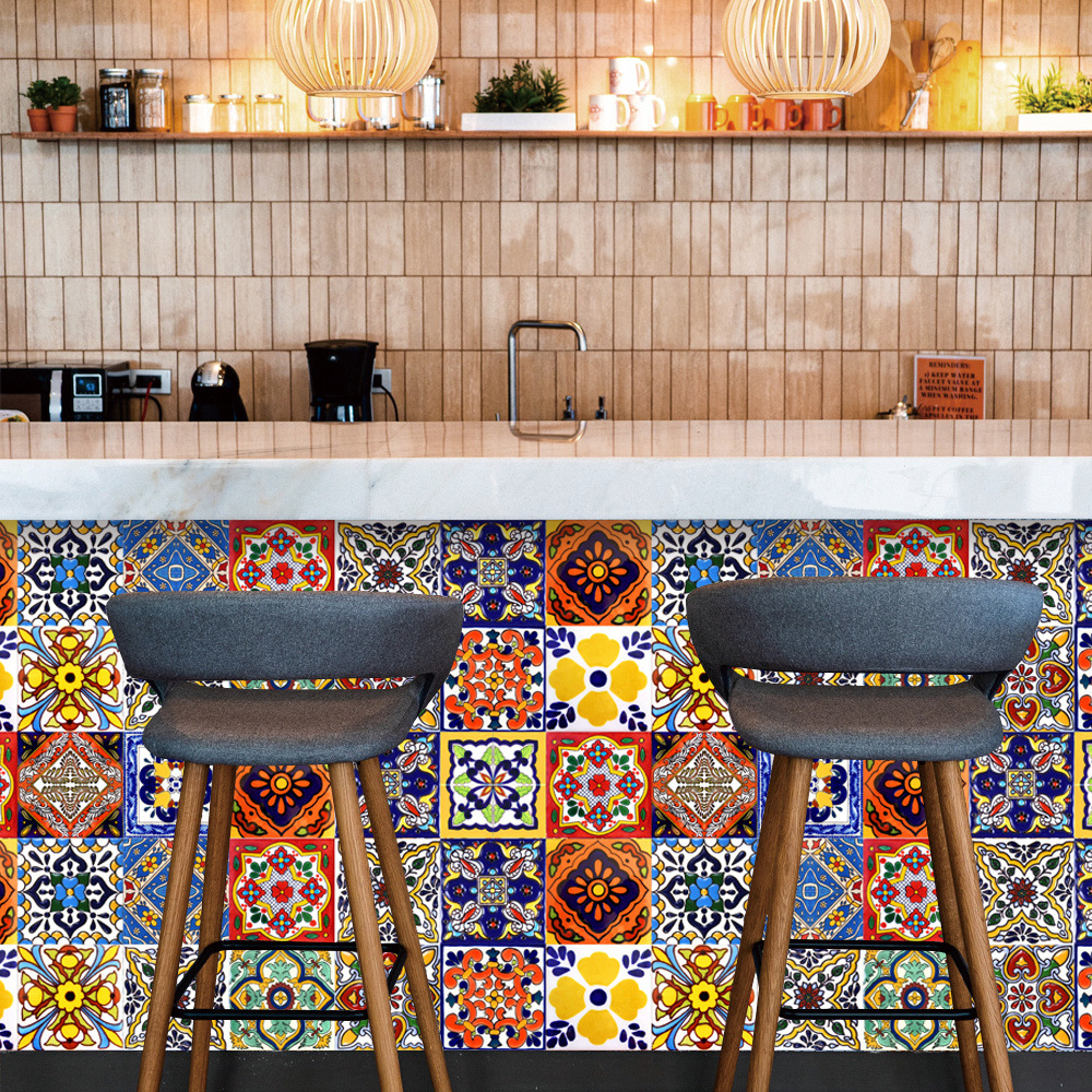 ET261 Färgglada kakel, kakel, heminredning, självhäftande DIY-trappa väggdekaler, 24 delar_voghion.com