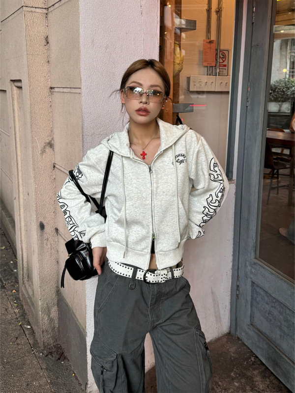 美式复古印花连帽卫衣外套女装秋季新款辣妹休闲潮流百搭开衫外套|undefined
