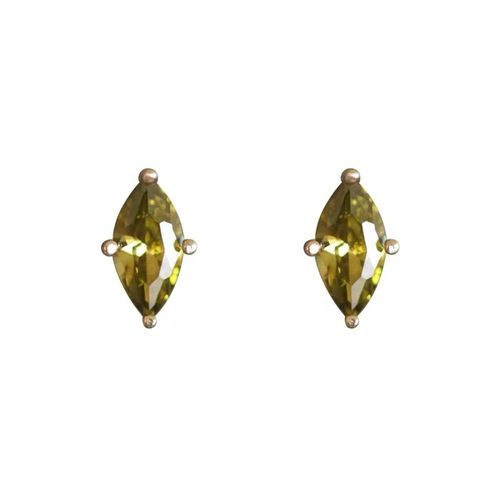 Olive green marquise diamond S925 sterling silver 14 gold plated earrings green zircon earrings fresh, simple and versatile earrings