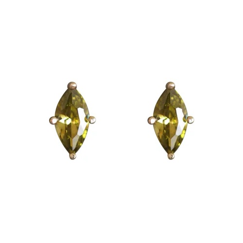 Olive green marquise diamond S925 sterling silver 14 gold plated earrings green zircon earrings fresh, simple and versatile earrings