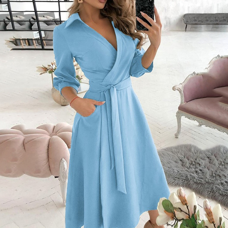 2021 European and American autumn and winter New ebay Amazon mature generous V-neck long sleeve printed long dress