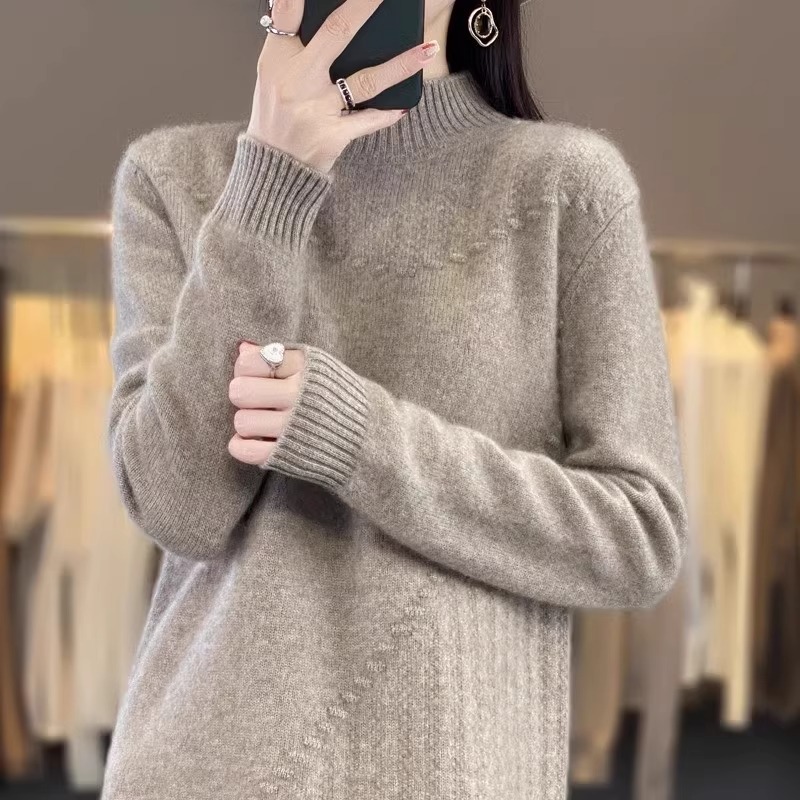 中长款毛衣女2025秋冬新款半高领针织衫连衣裙宽松显瘦加厚打底裙|undefined