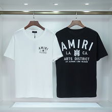 男女短袖新款外贸潮流AMIRI前后字母logo印花高街宽松大码短袖T恤