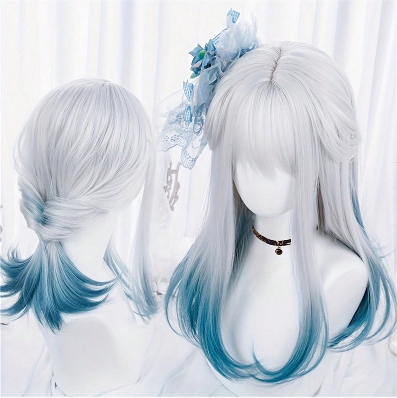 Wig Female Cos Cool Girl Harajuku Style Silver Two-Dimensional Cute Fluffy Fashion Short Straight Hair Full Headgear