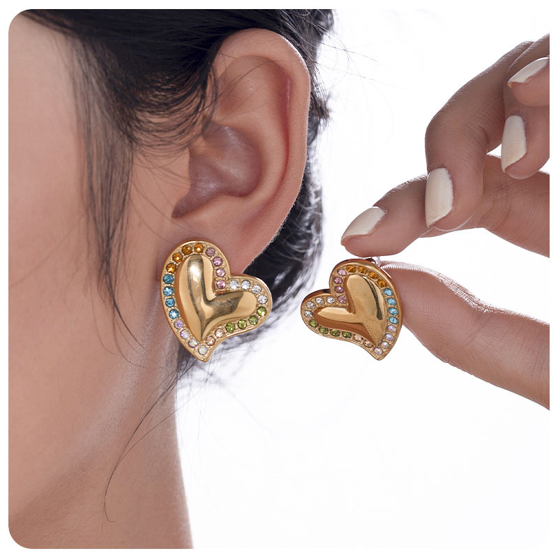 Taina europa peones de corazón de melón acero de titanio chapado 18k oro real diamantes aretes de moda para mujeres joyerías de lujo al por mayor