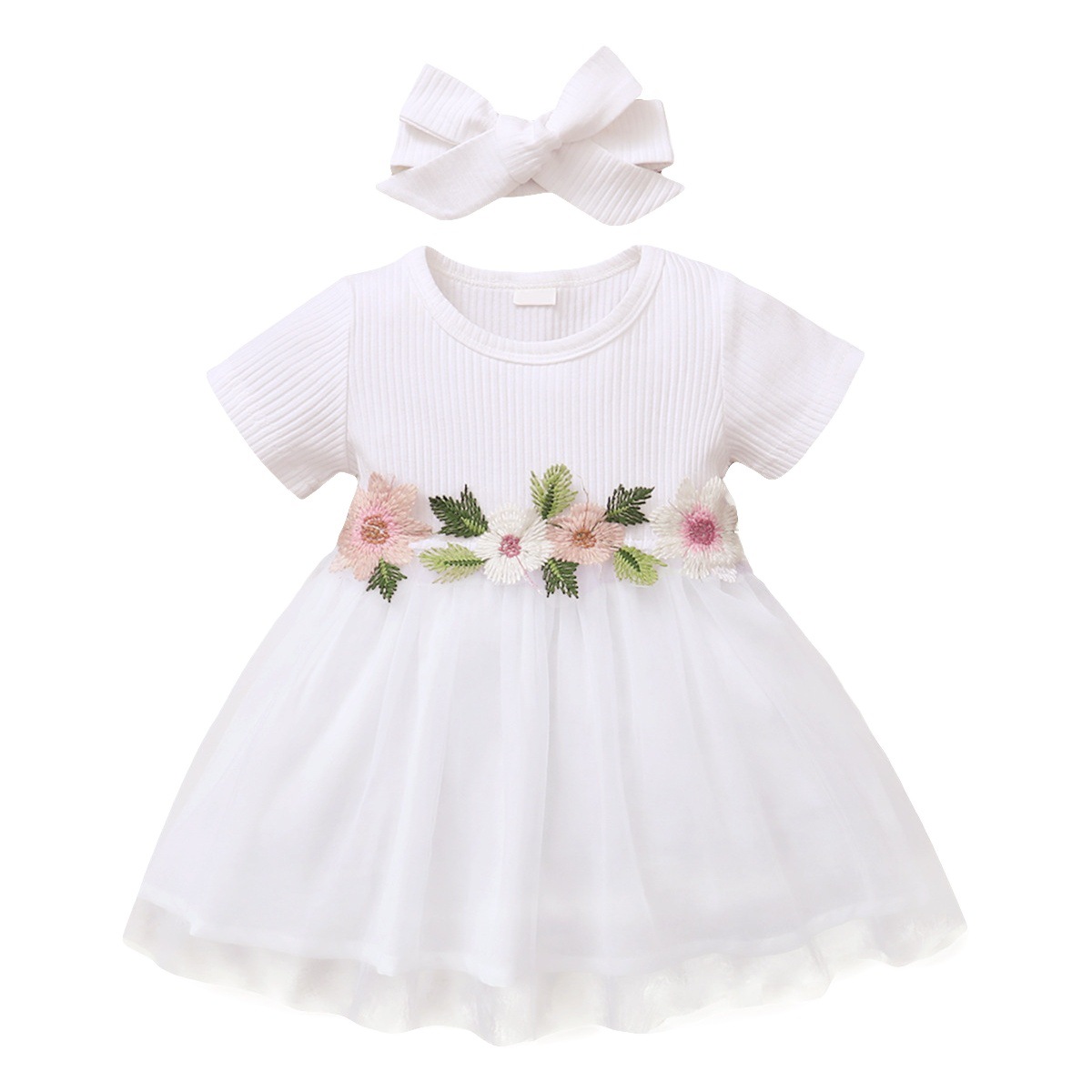 Europa y América del verano falda de los niños bebé estilo occidental princesa romántica manga corta pit costura malla pettiskirt