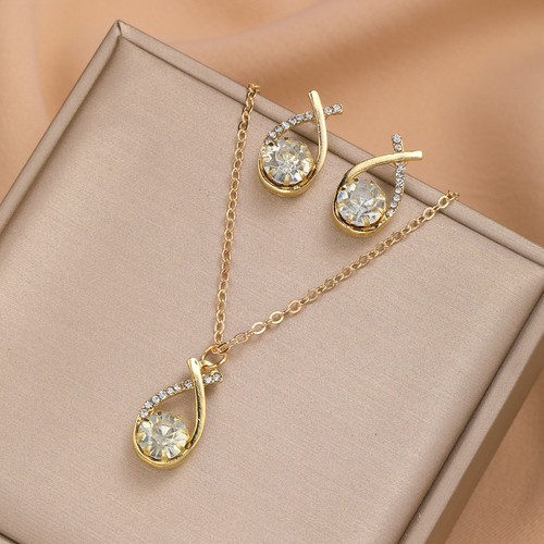 Elegant and Fashionable Diamond-Encrusted Cross CZ Waterdrop Pendant Earrings and Necklace Set for Women, Bestselling in Europe and America