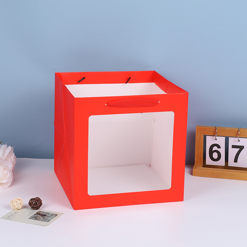 Bolsa de embalaje cuadrado engrosado flores boda bolsa de regalo inferior transparente ventana portátil bolsa de regalo bolsa de papel al por mayor