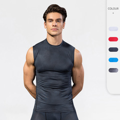 Men's 3D Printed Fitness Running Backless Top Tight Elastic Jacket Backless Quick Dry Clothing 4022