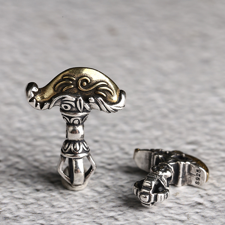 S925银金刚钺刀 法器藏式 佛珠手串配饰 文玩线束背云吊坠配件