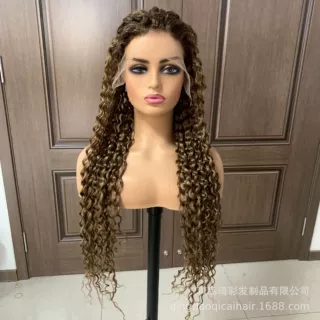 青岛琦彩真人发工厂定制13x5wigs HD lace长卷发头套欧美辫发倒顺