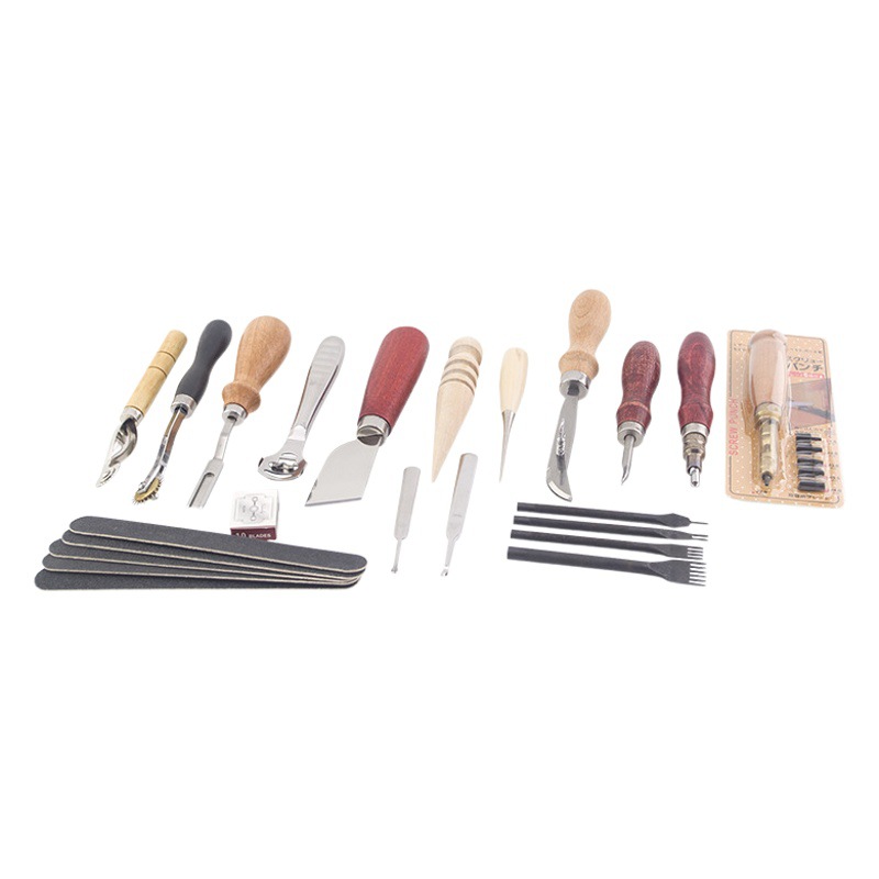 Fabricantes de suministro de herramientas de cuero de bricolaje traje de costura de mano traje de cuero arte 18-piezas conjunto 04