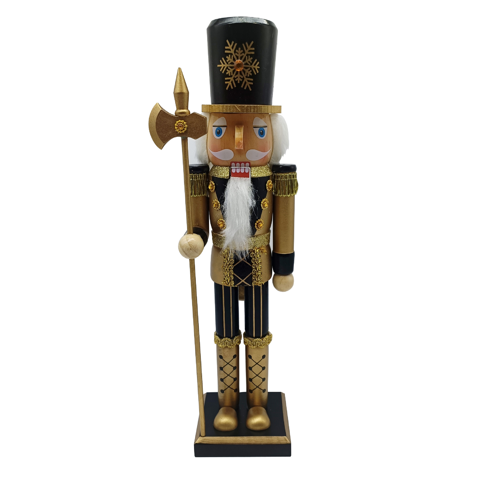Nueva Boutique decoración de la estatua del cascanueces de madera de navidad, oro negro y polvo flash, adornos de soldados del Rey
