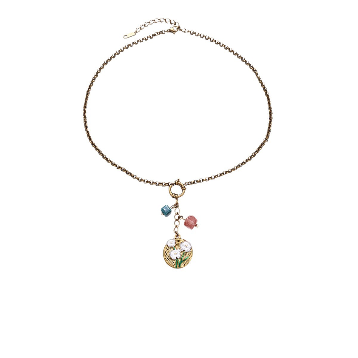 Collar de acero inoxidable de alta calidad ligero de lujo floral colgante de acero
