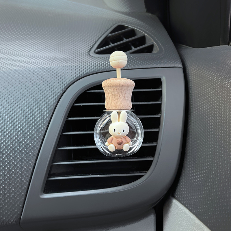 Botella de salida de aire de aromaterapia de coche, botella vacía de perfume, botella volátil, decoración de aire acondicionado, letra de coche de dibujos animados lindo blanco