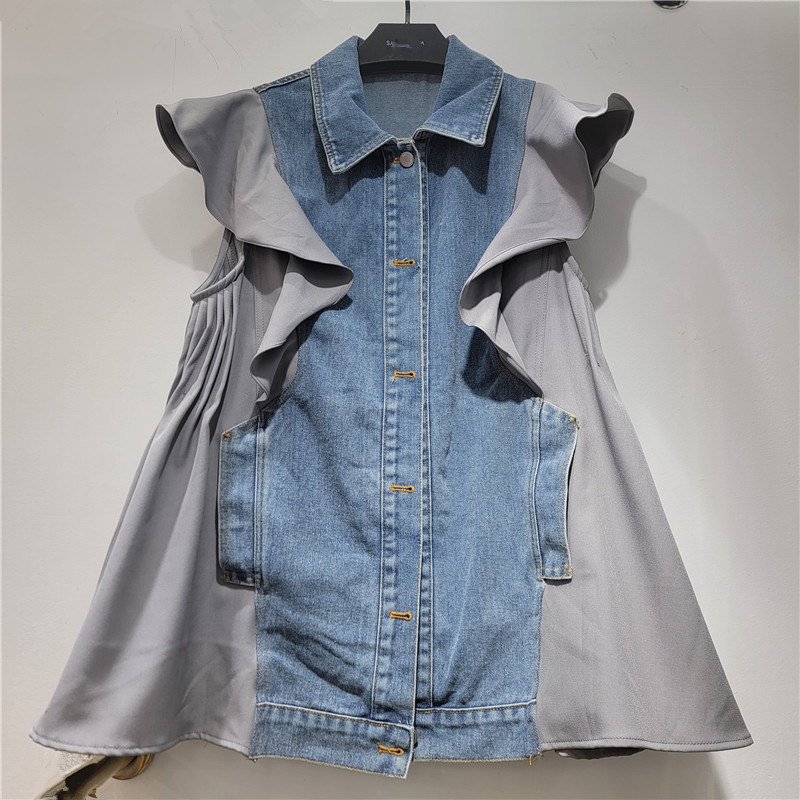 Diseño europeo suelto empalme chaleco de vaqueros sin mangas 2026 primavera y verano nuevo abrigo suelto de mujer