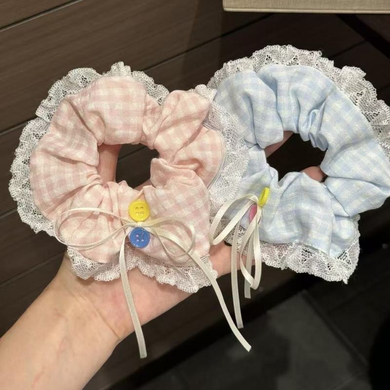 韩系ins蕾丝花边蝴蝶结大肠发圈甜美慵懒风头头绳发绳发饰皮筋|undefined