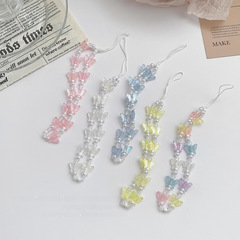 韓國ins彩色夢幻蝴蝶手機鏈短款串珠鏈條ccd相機掛繩少女手腕掛飾