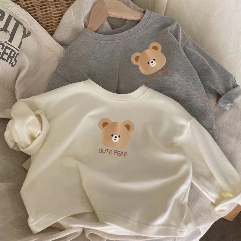 童装春秋季纯棉长袖衫儿童衣服中小童可爱上衣男女童可爱小熊T恤