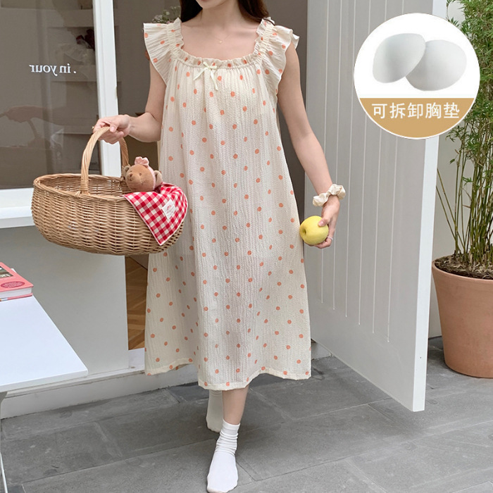 Pijama de verano, vestido de mujer, nuevo estilo con cojín de pecho, flores dulces, estudiantes, pijamas caseros, cabello de acento