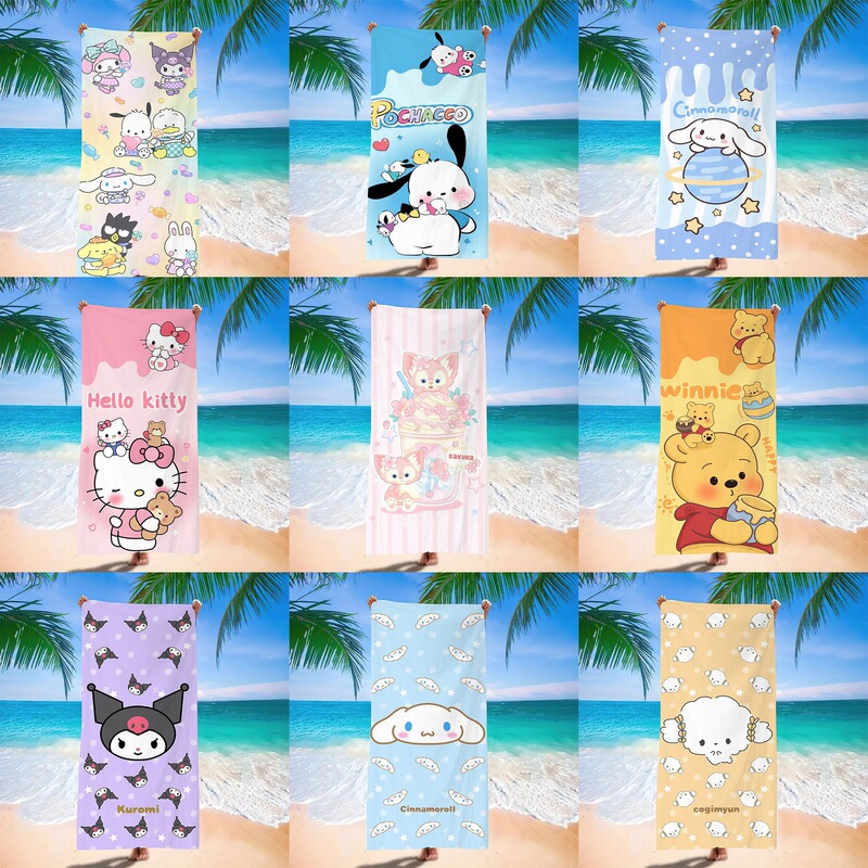 Cute Cartoon Print Comfortable Super Absorbent Breathable Beach Towel Double-Sided Fleece Outdoor Sports Decorative Towel Bath Towel