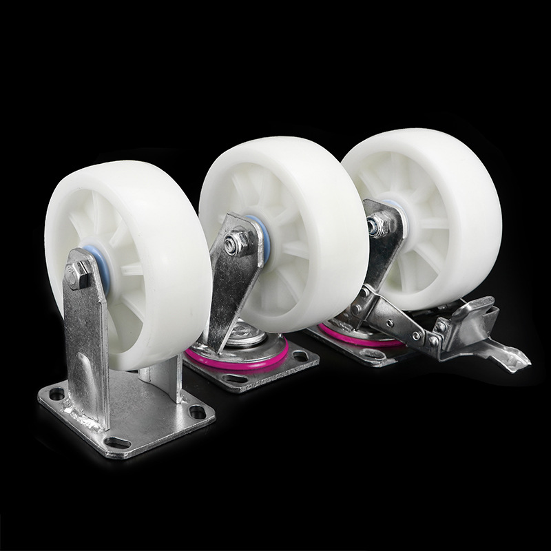 萬向輪帶剎車白尼龍輪子滾輪4/5/6/8寸手推車定向輪工業重型腳輪