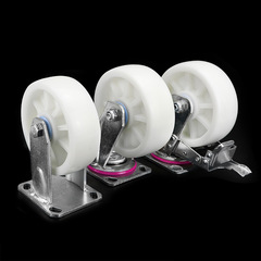 萬向輪帶剎車白尼龍輪子滾輪4/5/6/8寸手推車定向輪工業重型腳輪