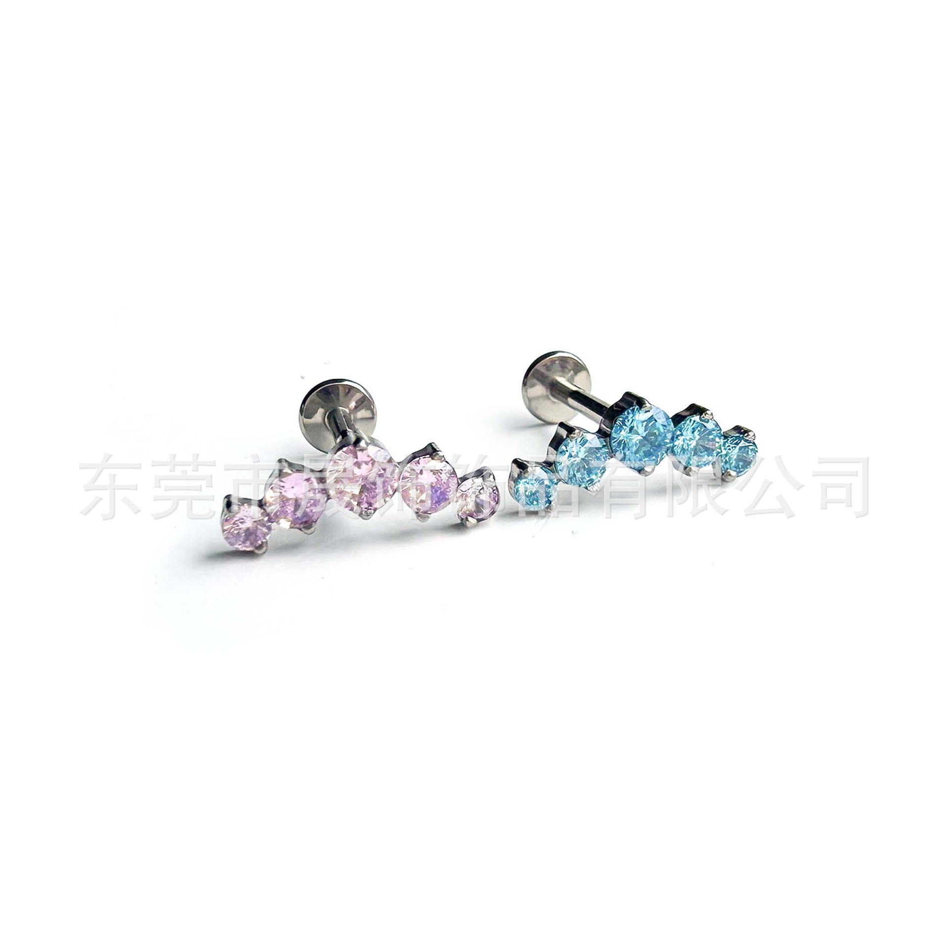 F136 Titanium Alloy 五连 Diamond Ear Stud Cubic Zirconia Helix Cartilage Stud G23内牙 Labret Stud Piercing Jewelry Geometric 造型