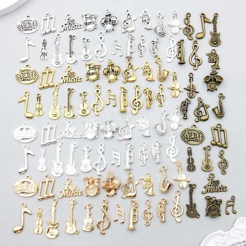 Mixed color 100 retro musical notes guitar musical instrument alloy pendant bracelet necklace accessories Mixed color 100 retro musical notes guitar musical instrument alloy pendant bracelet necklace accessories