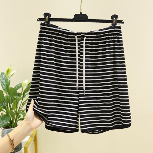 Women's Summer Thin Black and White Striped Short Shorts, Casual Outerwear, Plus Size Athletic Pants, Loose Wide Leg Sleep Pants