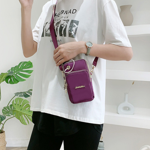 New mobile phone bag for women cross-body mini bag three-layer zipper nylon cloth bag vertical hand coin purse arm bag