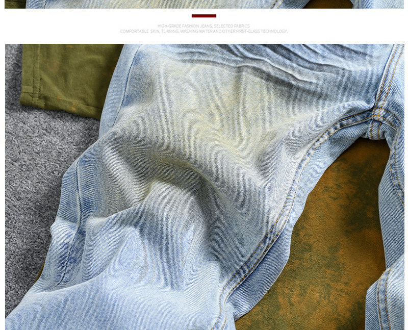 Men's Vintage Washed Jeans - Relaxed Straight-Leg High Street Denim Pants With Wave Crease Design, Light Blue_mkmklike.com