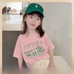 Children's summer cotton loose print t-shirts for boys and girls, wholesale small children's tops with half sleeves